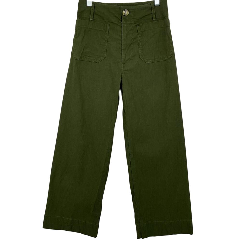 Maeve The Colette Pants Womens 25 Green High Rise Cropped Wide Leg Stretch Twill